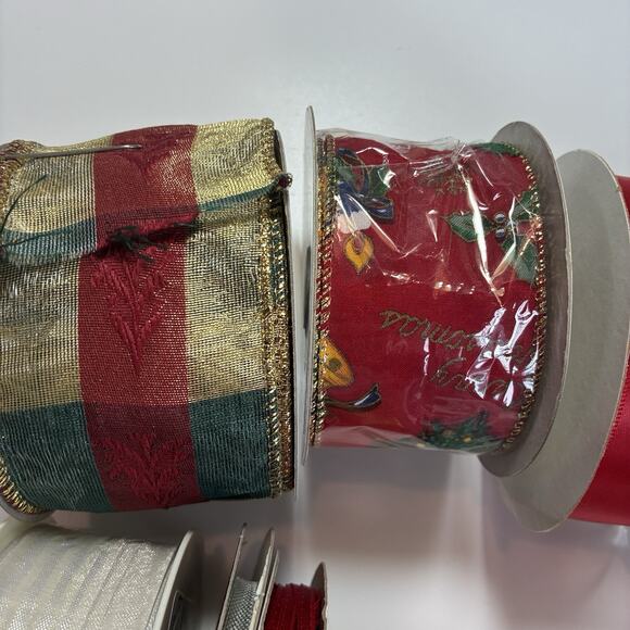 Lot 14 ROLLS CHRISTMAS HOLIDAY Wired RIBBON TRIM VARIOUS length/pattern - Picture 6 of 8